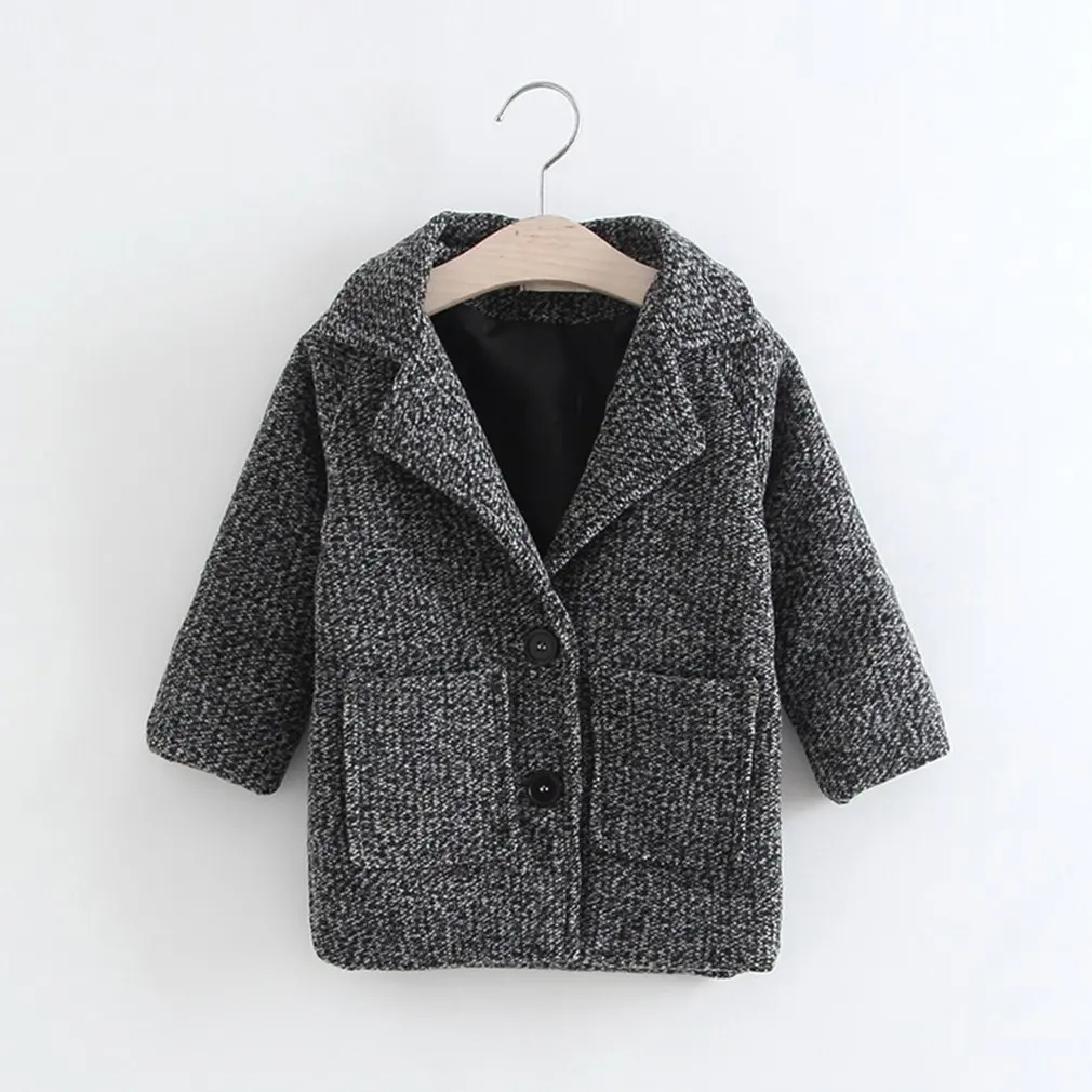 

Stylish Fashion Children Girl Coat Button Closure Outerwear Jacket Warm Wool Coats Autumn Winter Kids Clothing