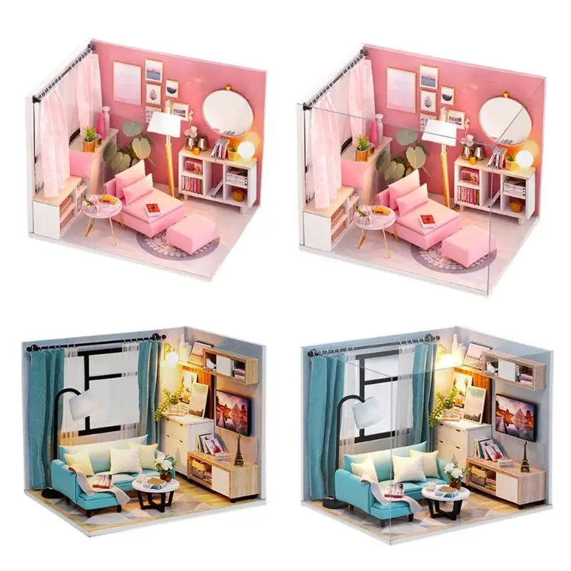 DIY Кукольный дом, игрушки деревянная модель мини кукольный домик мебель комплект Обучающие пазлы для детей игрушки DIY Миниатюрный