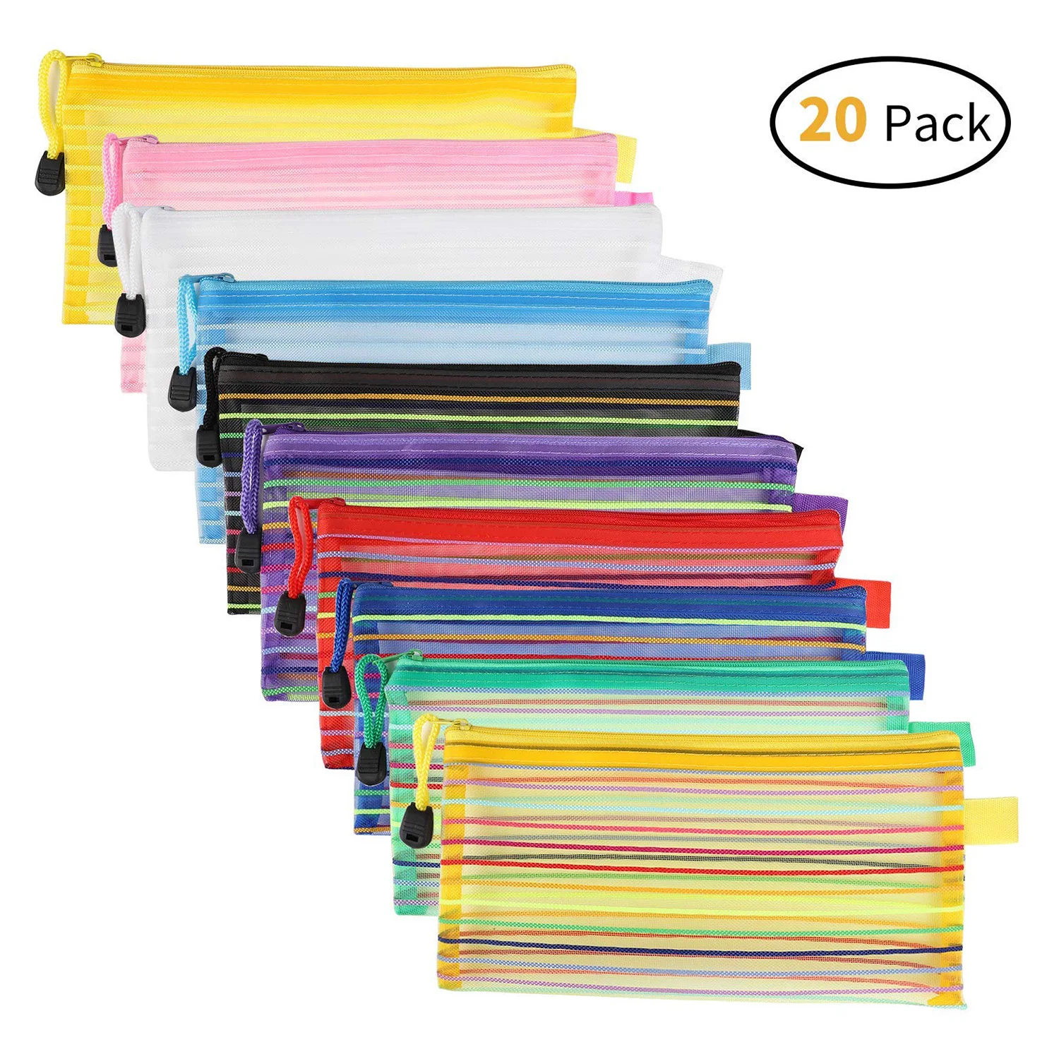 

20 Pack Zipper Mesh Pouch, Multipurpose Travel Bags for Office Supplies Cosmetics Travel Accessories