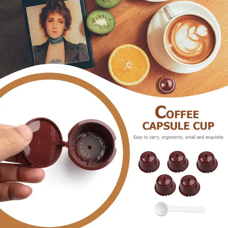 5 pcs البلاستيك قابلة لإعادة الاستخدام القهوة كبسولة فلتر الأكواب سلال مجموعة مع ملعقة ل دولتشي غوستو ماكينة القهوة فلتر القهوة Coffeeware