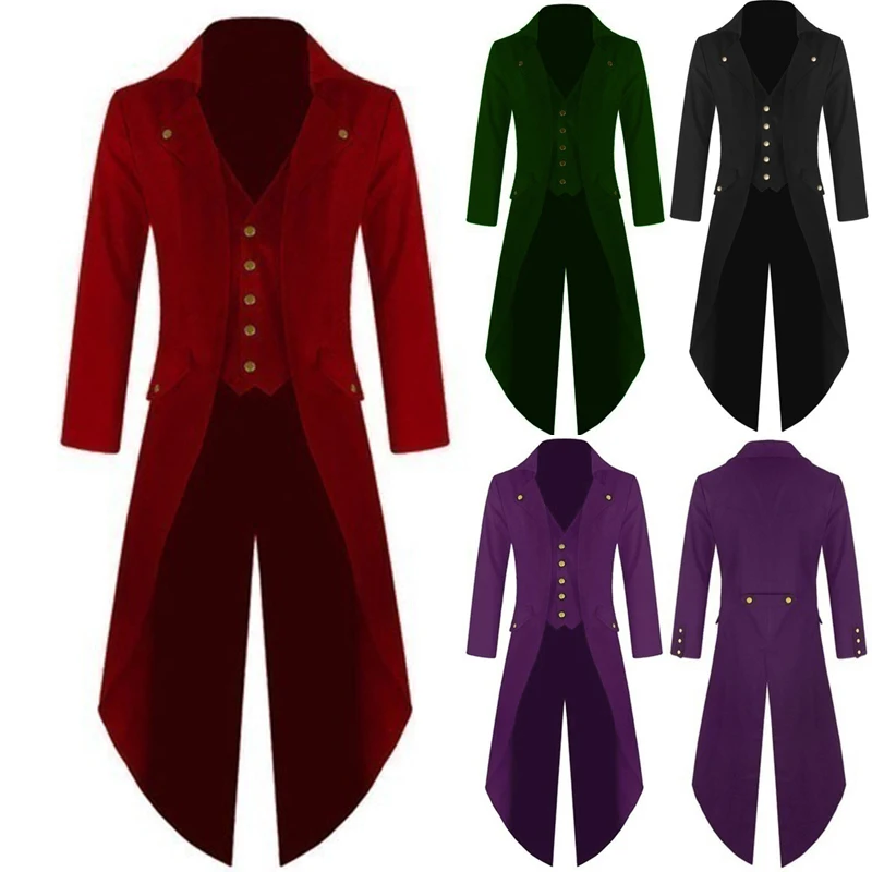 

Vintage SteamPunk Men Coats Classic Tuxedo Gentleman Jackets Windbreaker Black Male Party Dovetail Long Coats Plus Size 4XL