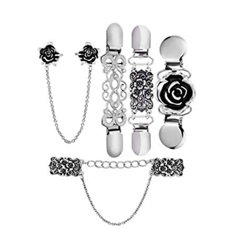 

5 Pieces Sweater Shawl Clips Set Retro Cardigan Collar Clips Antique Flowers Dresses Shawl Clip For Women Girls