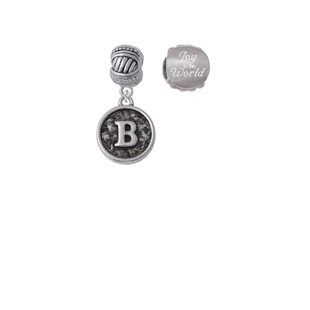 Серебряный антикварный круглый Seal-Initial-B-Joy to the World Charm Beads (набор из 2) |