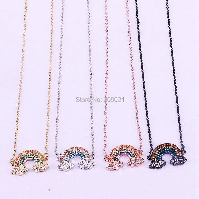

10Pcs Mix color necklace with rainbow cz paved pendant colorful Zirconia charm necklace jewelry