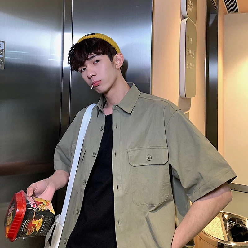 

Men's Shirt 19 Summer New Youth Popular Loose Short-sleeved Men's Pointed Collar Short-sleeved Shirt Youth Casual Men's Clothing