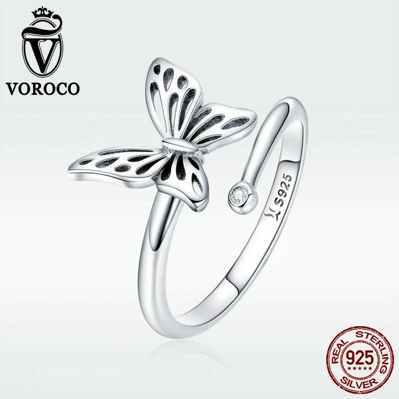 voroco натуральный 925 пробы Серебряный Бабочка Dreamrings для женщин украшения на свадьбу, годовщину прекрасный шикарный подарок BKR448