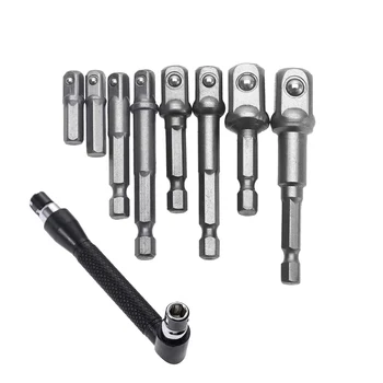 

9Pcs Drill Bits Extension 1/4 Inch 3/8 Inch 1/2 Inch Socket Adapter Impact Hex Shank Screwdriver Bar Set With Black Dual-End R