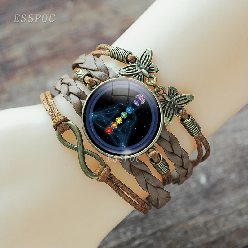 

7 Chakra Bracelet Yoga Healing Balance Supernatural Multilayer Braided Leather Bracelet Bracelets Charm for Women Men
