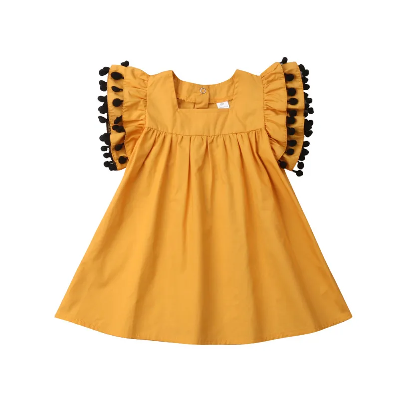 

2019 New Summer Baby Kids Girls Tassel Dresses Fashion Flare Sleeve Yellow Sweet Cotton Dress Children Girls Sundress Clothing