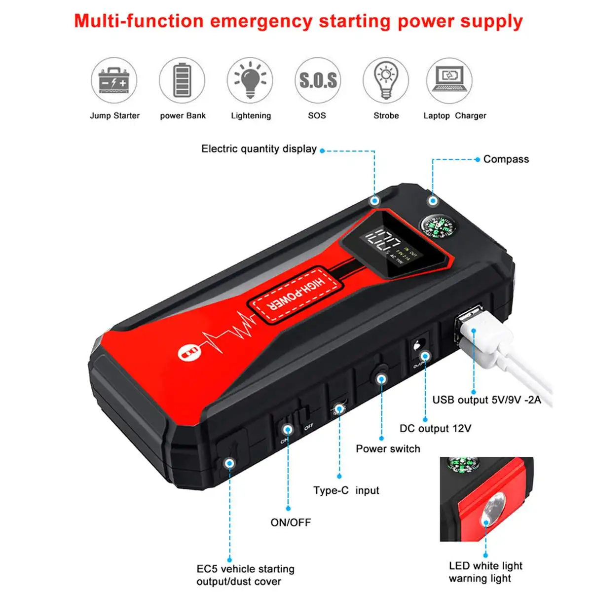 

89800mAh Car Jump Starter Power Bank Multifunction Emergency Charger Battery Power Bank Pack Booster 12V Starting jumper Device