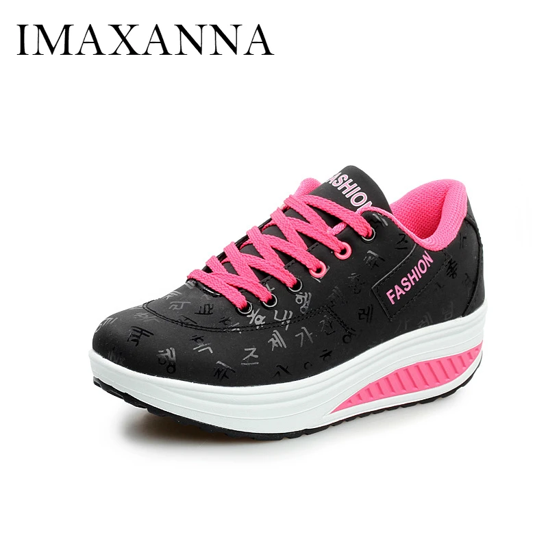 

IMAXANNA New Women's Running Sheos Platform Women Sport Shoes Leather Female Sneakers Fashion Black Ladies Sports Walking Shoe