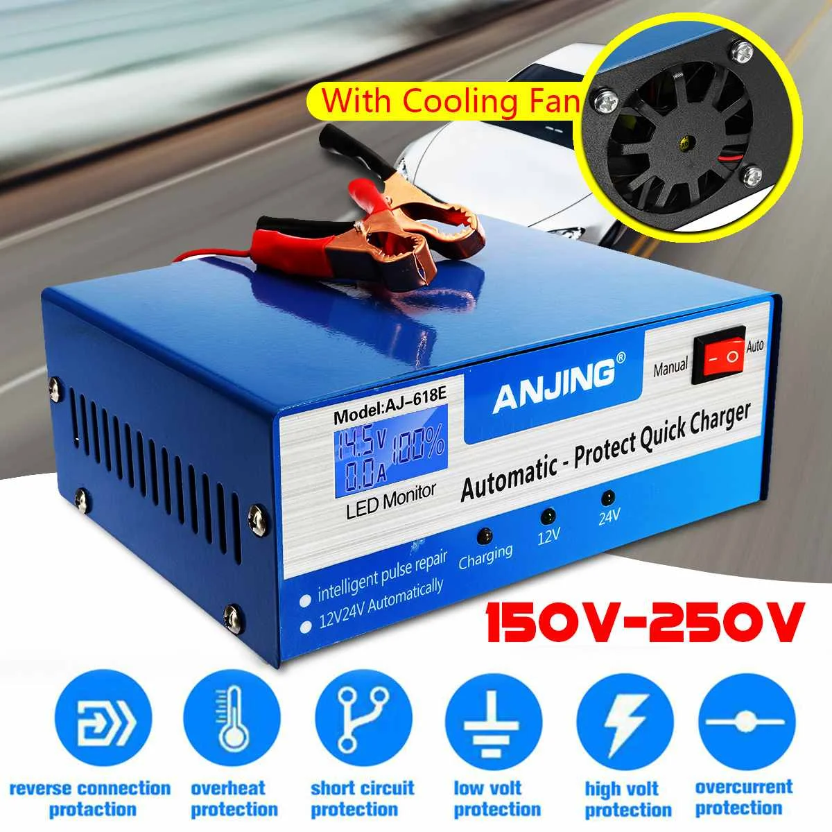 Car Battery Charger Full Automatic Intelligent 220V 12/24V 200AH Pulse Repair EU Plug 50-60HZ Five Charging Modes Motorcycle Car Battery Charger Full Automatic Intelligent 220V 12/24V 200AH Pulse Repair EU Plug 50-60HZ Five Charging Modes Motorcycle
