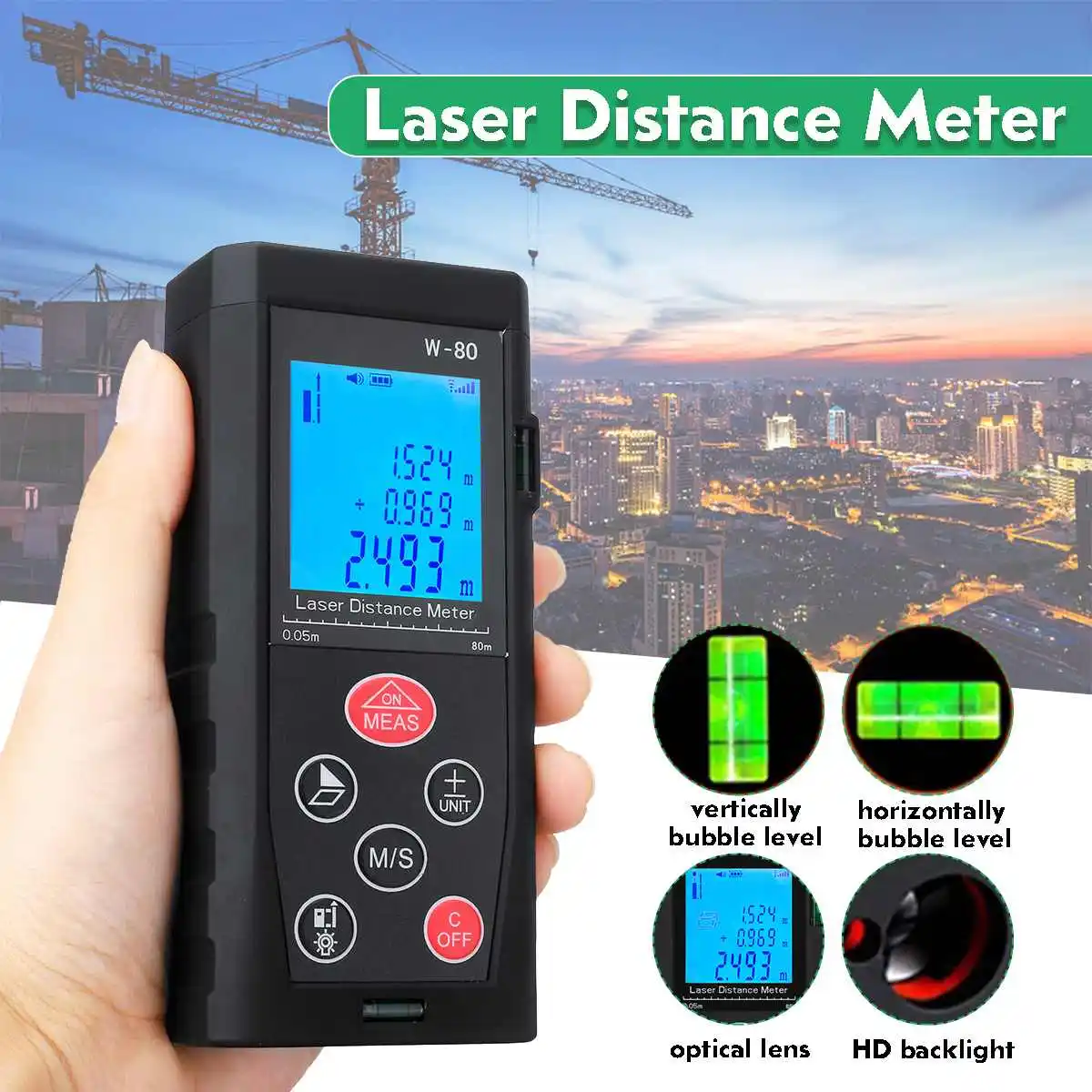 

LCD Digital Laser Distance Meter Range Finder Measure Diastimeter 80/150m Tester Multi-function Measuring Accuracy 1.5mm