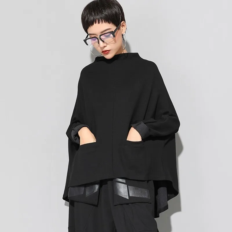 TWOTWINSTYLE Осенние Топы женская футболка стоячий воротник крыло летучей мыши