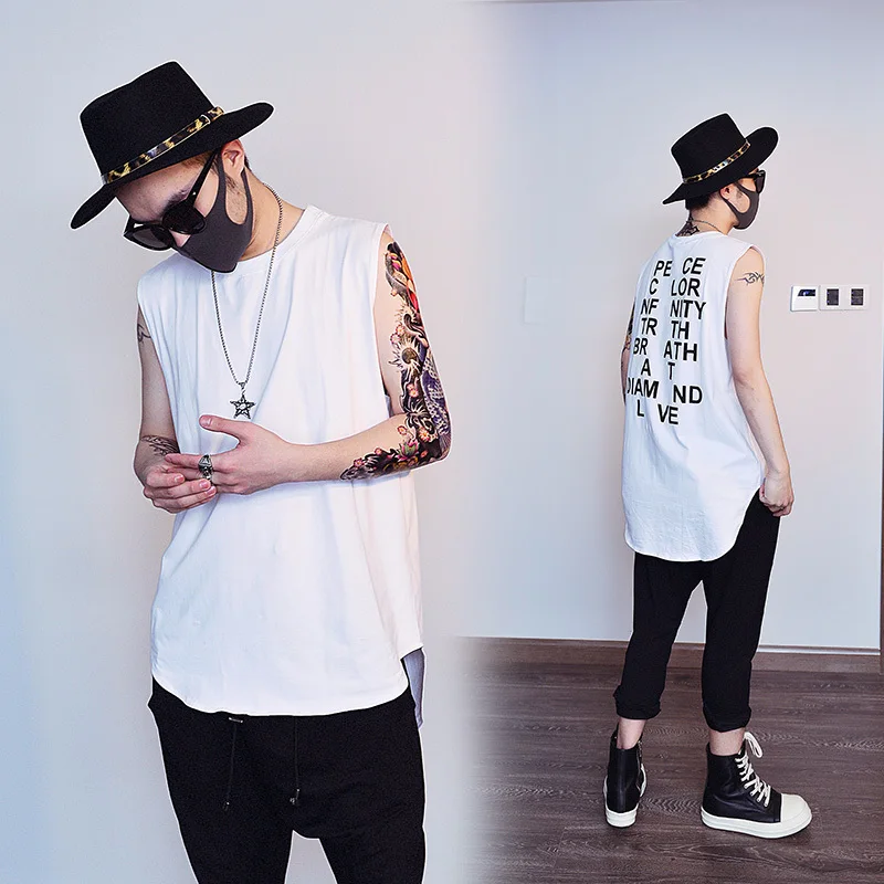 

Men's vest 2019 summer new cotton ammonia tide men's vest street solid color fishtail slit loose casual vest youth men's wear
