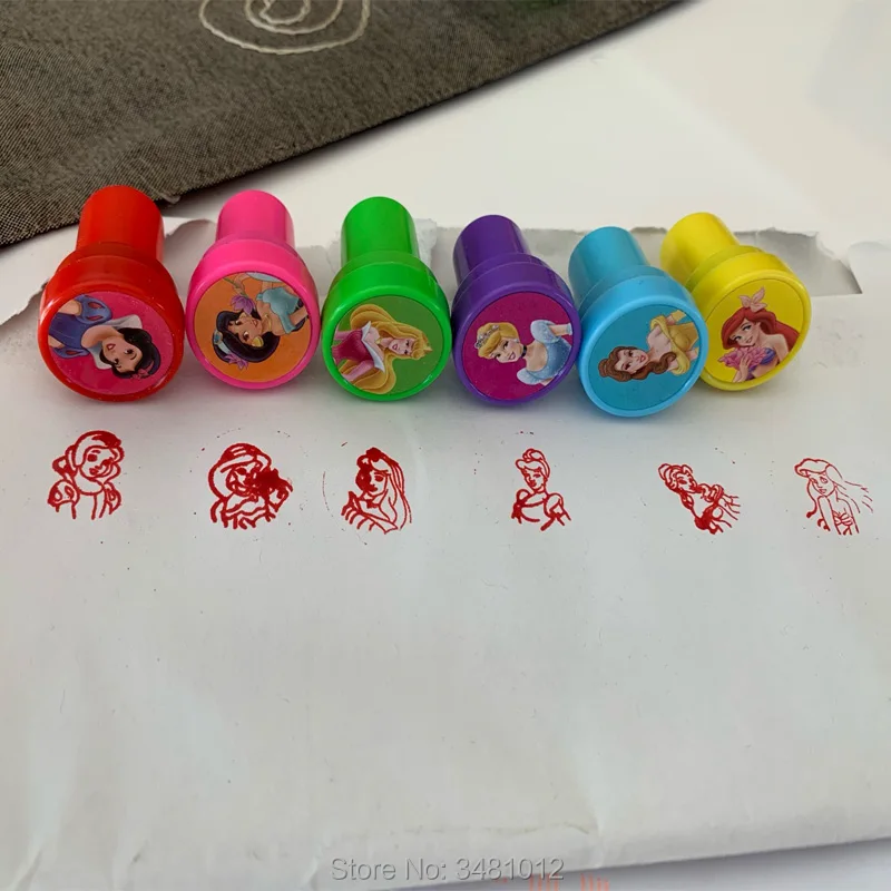 6pcs/bag Rubber Self Inking Stamps Educational Toy Cartoon Princess Stamps Children Hobby School