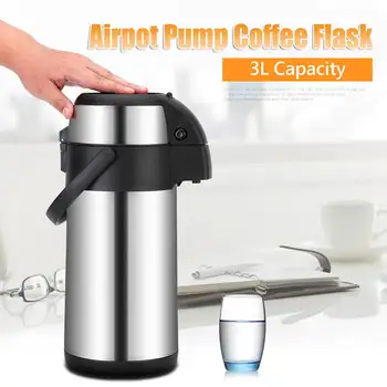

3L Vacuum Pump Action Airpot Hot/Cold Coffee Flask Catering Jug with A Lock Button and Handy Carry Handle Stainless Steel