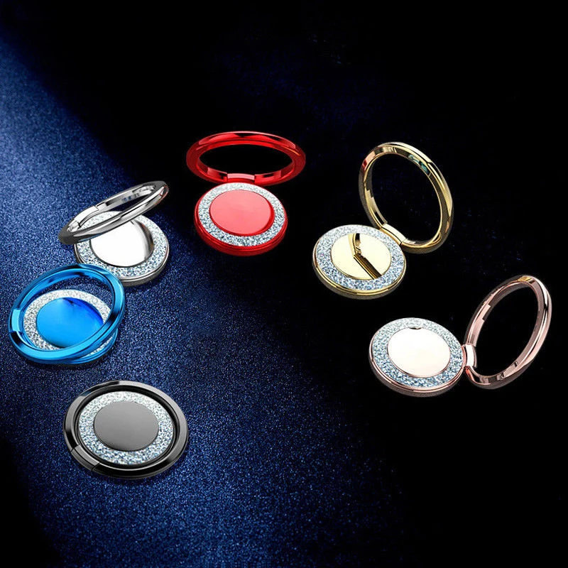 

Universal Adjustable 360 Degree Fashion Color Rotating Bling Glitter Finger Grip Metal Ring Stand Holder for Mobile Cell Phone