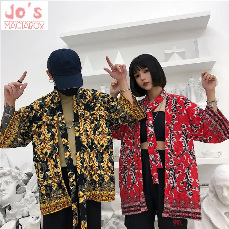 

Retro Loose Camisas Mujer Kimono Print Blusas Mujer Wear Tops Thin Suit Three Quarter Sleeves Camisa Feminina