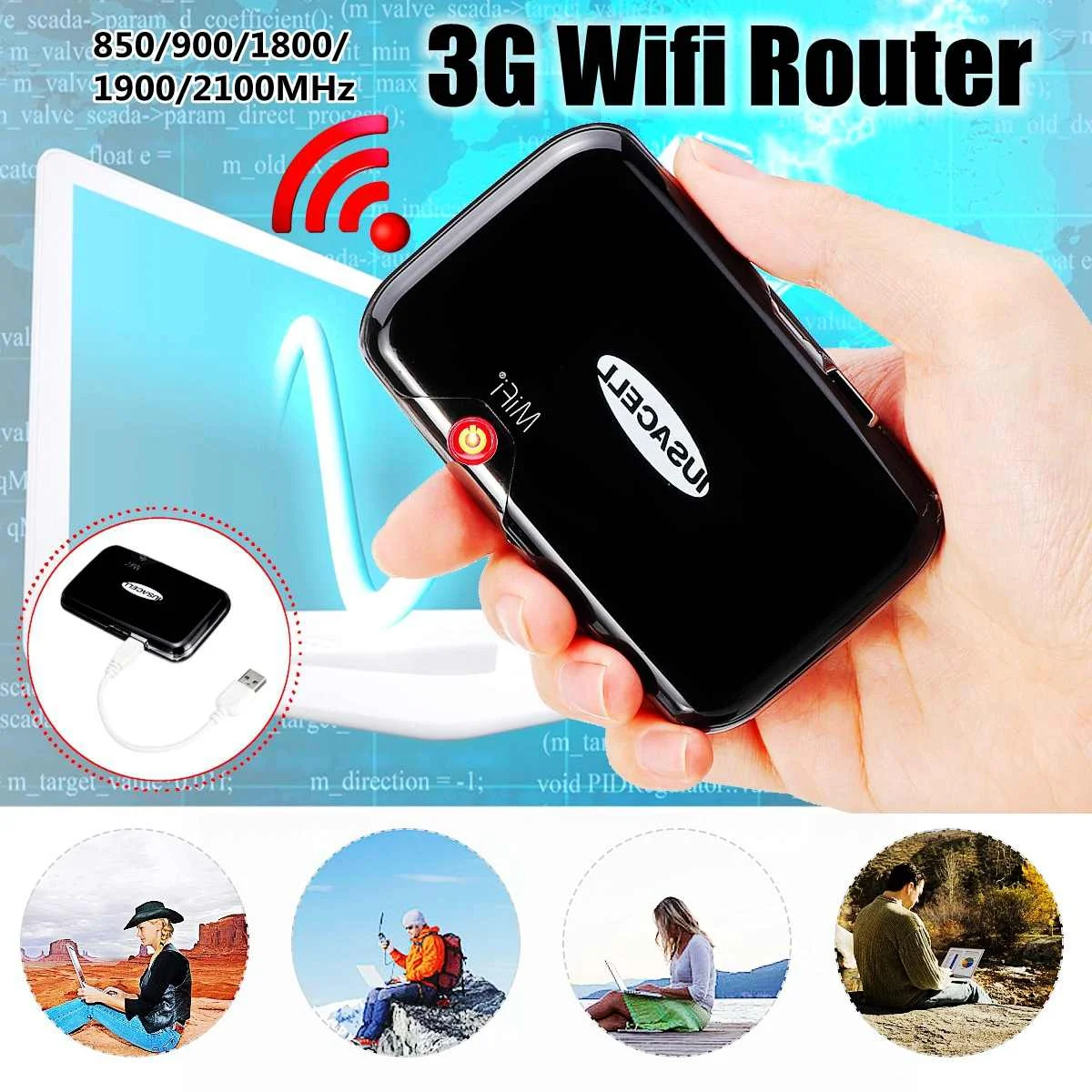 

MF2372 3G Pockets Wifi Router Portable Car Mobile Wifi Hotspot Wireless Broadband Unlockeds Modem 850/900/1800/1900/2100MHz