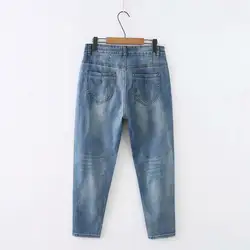 2019 весенние модные женские джинсы до щиколотки с карманами повседневные с высокой талией эластичные карандаш джинсовые Широкие Брюки