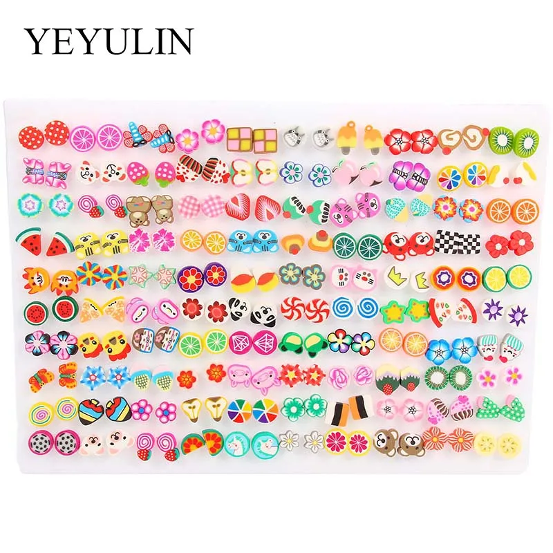 

100Pair/lot Multi-style Colorful Fruit Flower Geometric Crystal Stud Earrings Set For Women Girls Alloy Earrings Jewelry Gifts