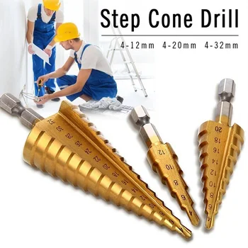 

HSS 9 straight groove step drill 4-12mm titanium plating hexagonal handle 1/4 6.35 mm aluminum plastic plate wood dilator cutter