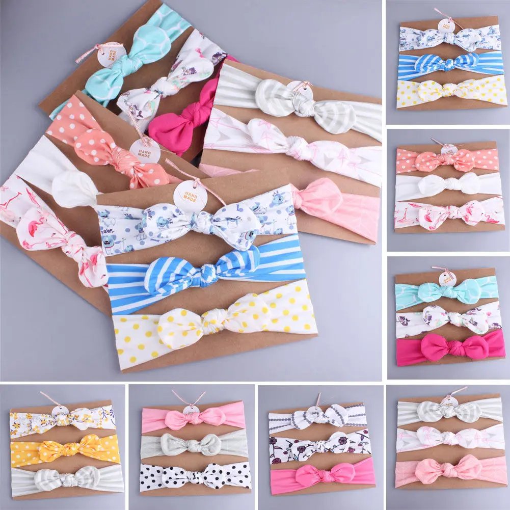 

3 Pcs Baby Girl Hairband Bow Floral Striped Headband Headwear Accessory Cotton Headbands 0-2T