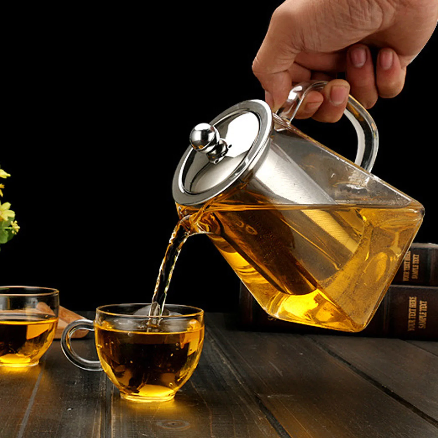 

Behogar 950ml Clear Glass Sqaure Teapot High Temperature Resistant Loose Leaf Flower Tea Pot with Infuser Strainer And Lid