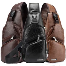 Мужской рюкзак через плечо с зарядкой через usb на одно плечо, сумка на лямках, водонепроницаемые сумки черного и коричневого цвета