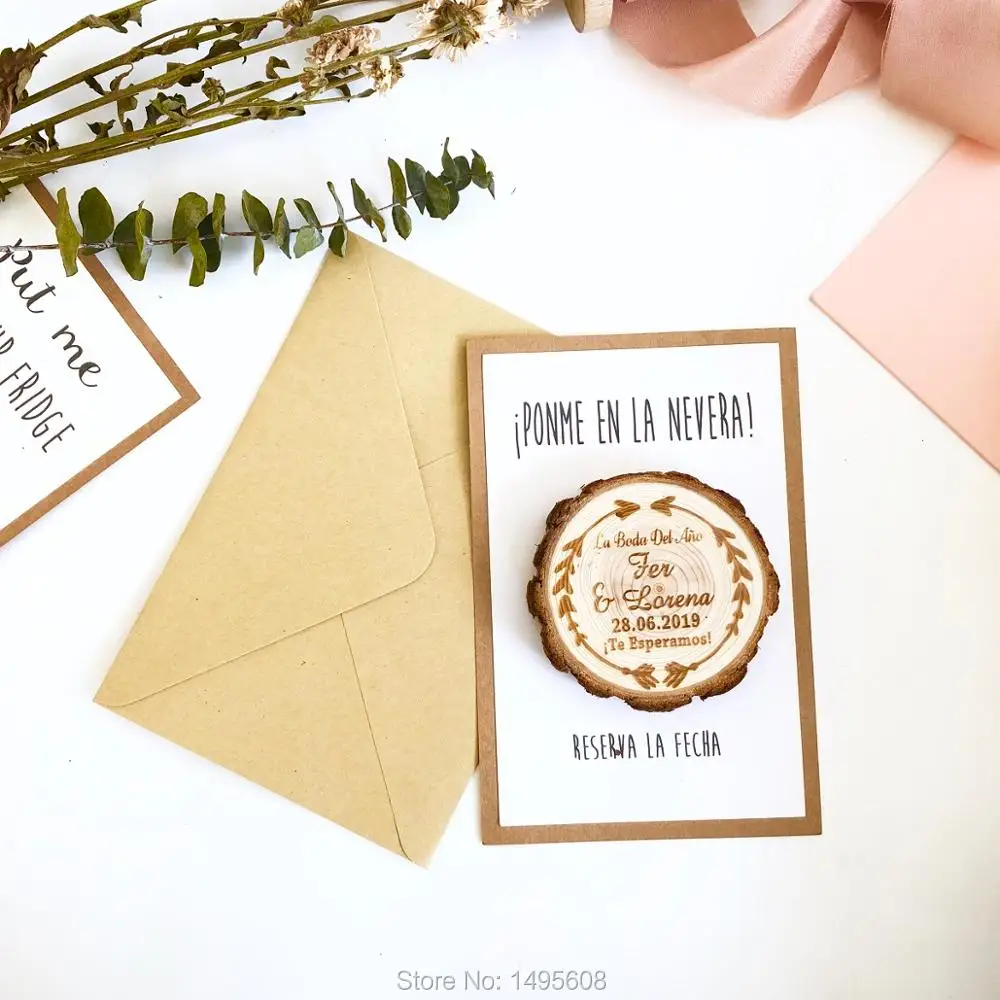  Wooden slice save the date wedding invitation Magnet wedding favors personalized save the date magn