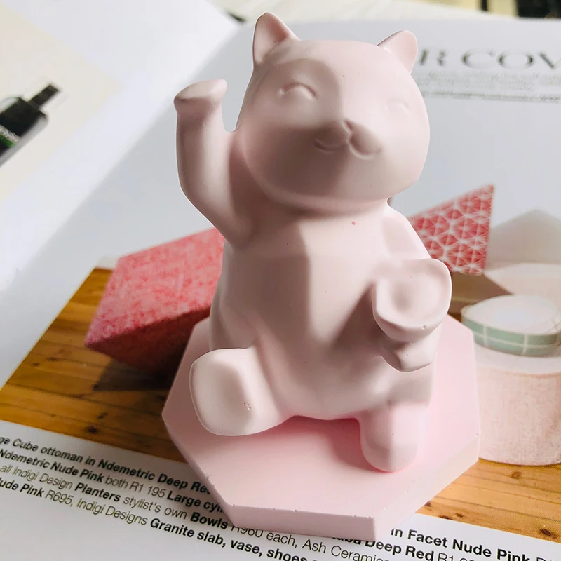 

Concrete Silicone Mould Geometric Cat Suit for making aromatherapy plaster Gypsum handicrafts Lucky Kitty Cement Epoxy Clay mold