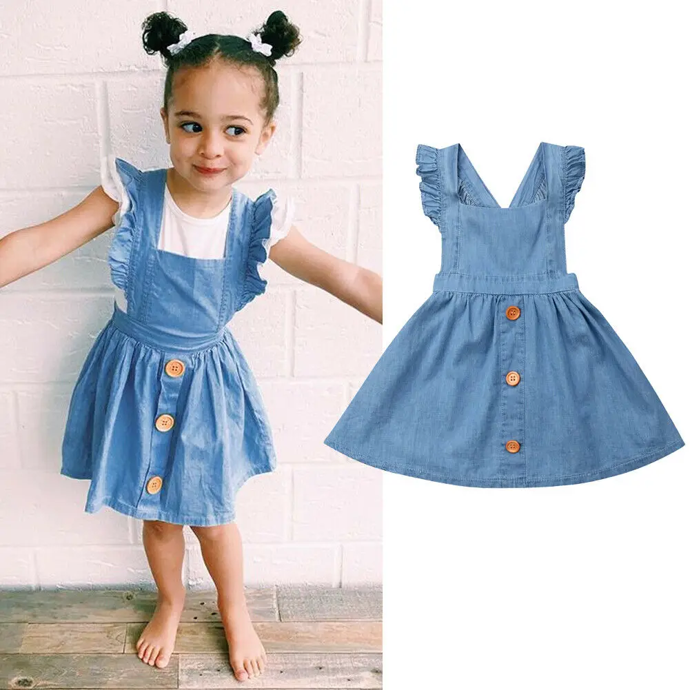 Summer Toddler Baby Girls Clothes Strap Princess Party Dress Solid Sundress US