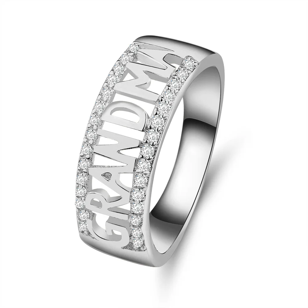

Hollow Letter Grandma Rose Gold Wedding Ring for Women Micro-inlaid Simulation Ring Jewelry Engagement Love Rings Gift