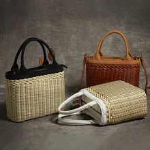 Женская Повседневная сумка из натуральной кожи, ручная работа, трикотажная Сумка-тоут, Женская винтажная сумка на плечо, ретро Большая вместительная сумка-мессенджер