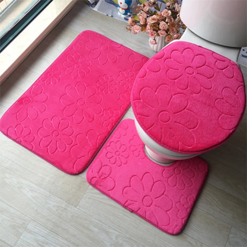 

Bathroom Mat Set 3pcs/set Washable Toilet Rugs Flannel Anti-Slip Kitchen Bath Mat Carpet Bathroom Toilet Seat Carpet