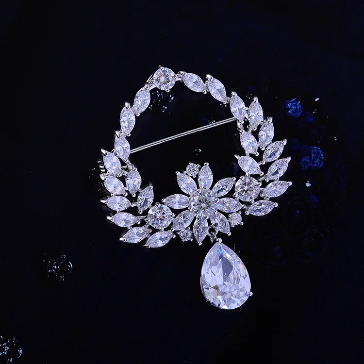 Gorgeous Crystal Cubic Zirconia Drop shape Brooch Broach Pin for Women dress bag Jewelry Accessories XR03882D