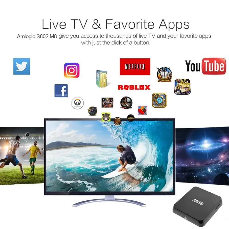 

2018 New Smart TV Box Android 4.4 Amlogic S802 Quad Core 2G+8G 2.4G+5G WiFi Bluetooth Set-top Box Media Player