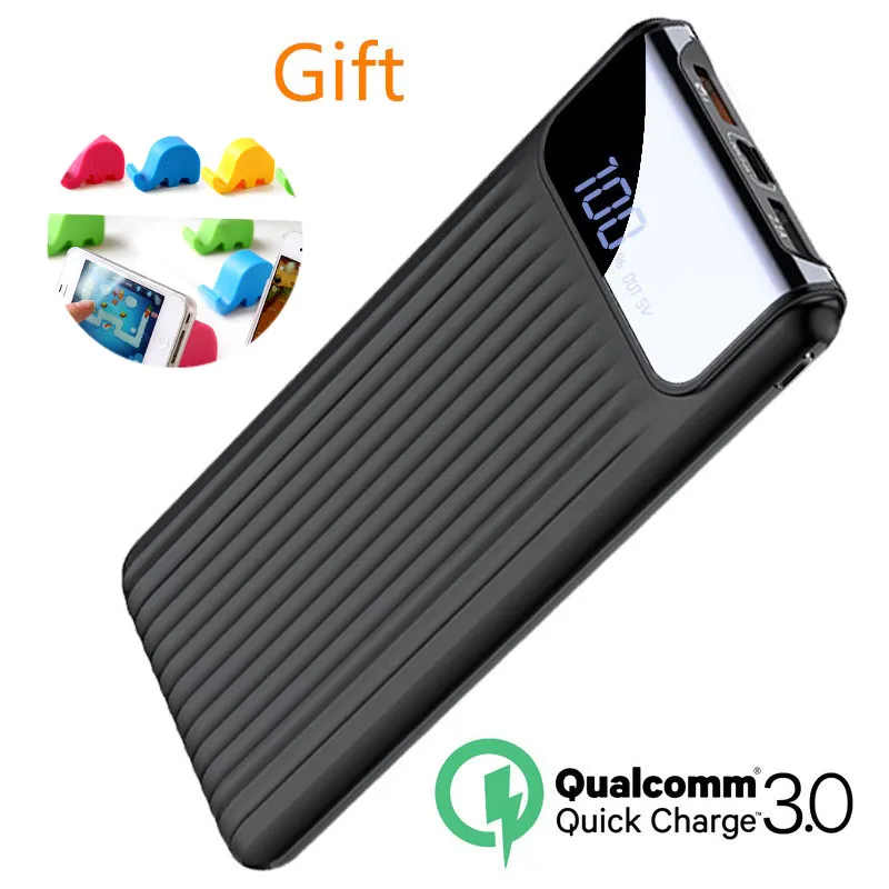 

Quick Charge 3.0 Power Bank 10000mAh Dual USB LCD Powerbank with free holder gifts External Battery Charger for Mobile Phone
