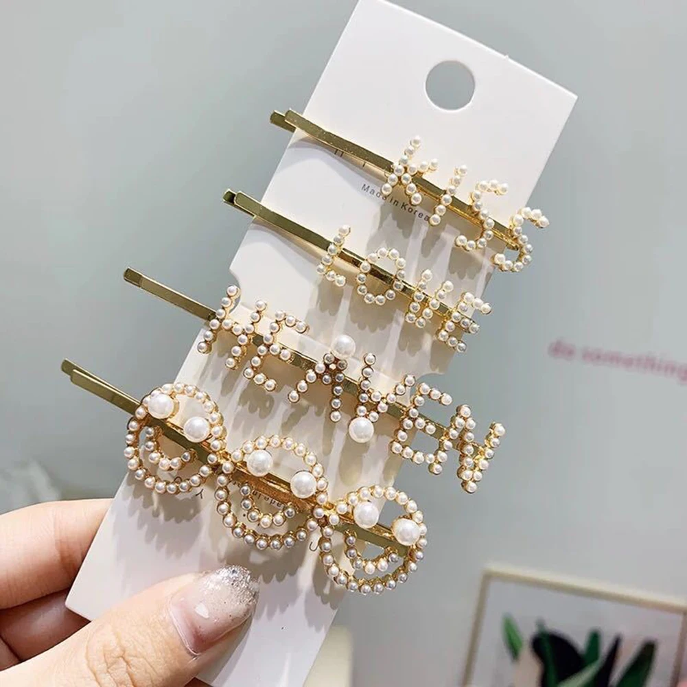 

2019 Fashion Chic Letter Smiling Face Pearl One-word Hairpins Sweet Girls Women's Hair Clips Barrette Hair Accessories For Gifts