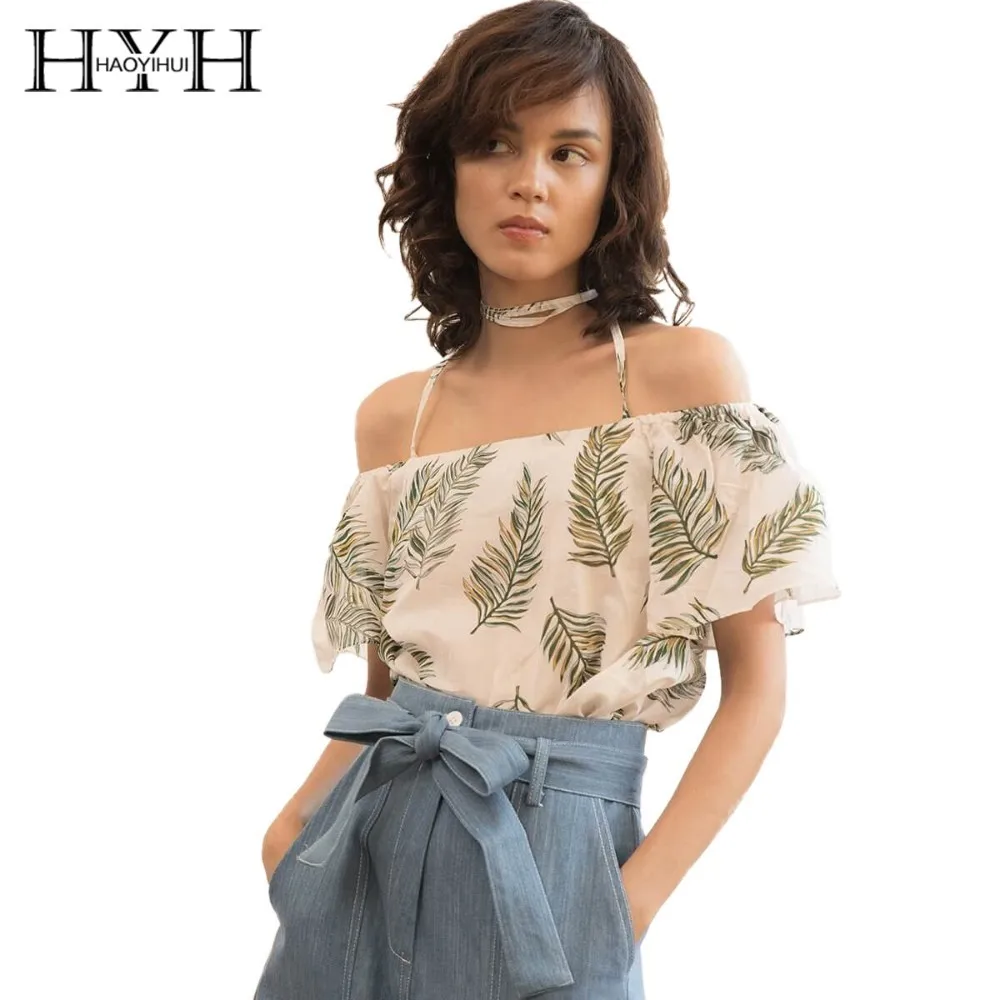 HYH HAOYIHUI 2019 New Girl Ins Wind Blouse Shoulder Strap Suspender Printing Short Sleeve HYH HAOYIHUI 2019 New Girl Ins Wind Blouse Shoulder Strap Suspender Printing Short Sleeve