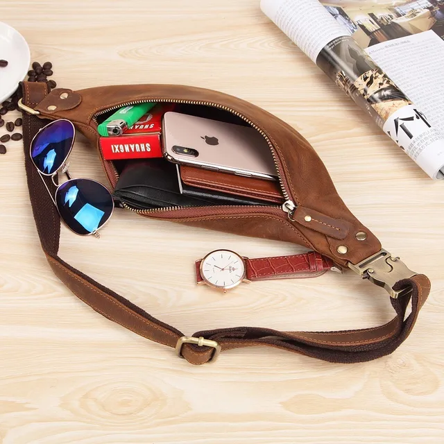 MISFITS cow leather men messenger bag fashion waist pack for cell phone male crazy horse leather chest bag small shoulder bags - Image 5