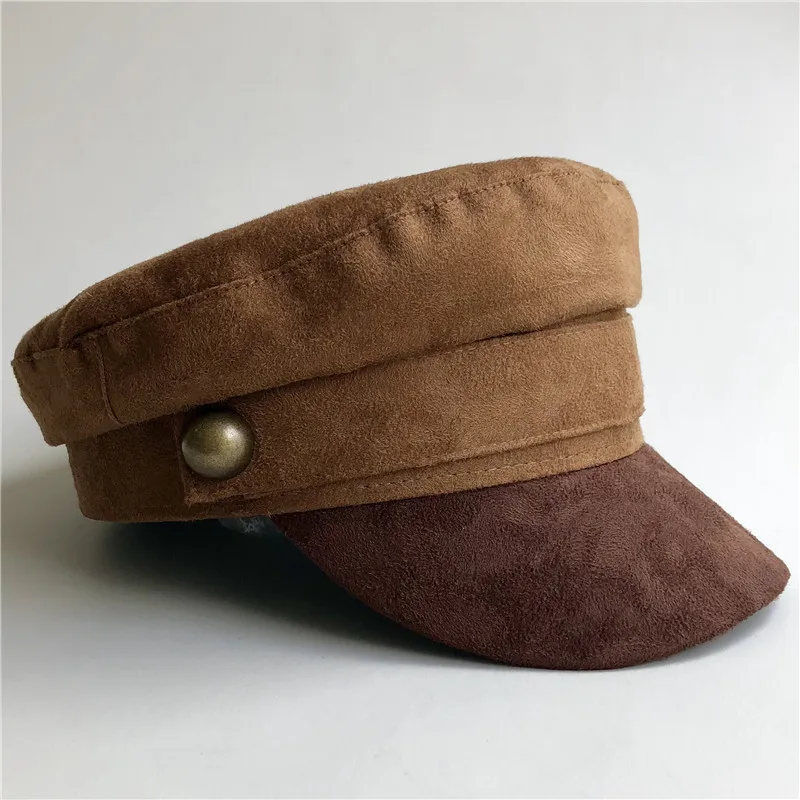 Мужская Женская кепка с плоским верхом, кожаная кепка в стиле милитари, на заказ, онлайн стиль знаменитостей, британский стиль, коричневый берет для мужчин и женщин