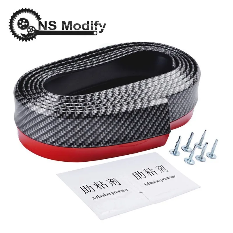 

NS Modify 2.5M Front Bumper Lip Car Protector Carbon fiber Rubber Spoiler Bumpers Car Rubber Strip Splitter Body Kit Car Part