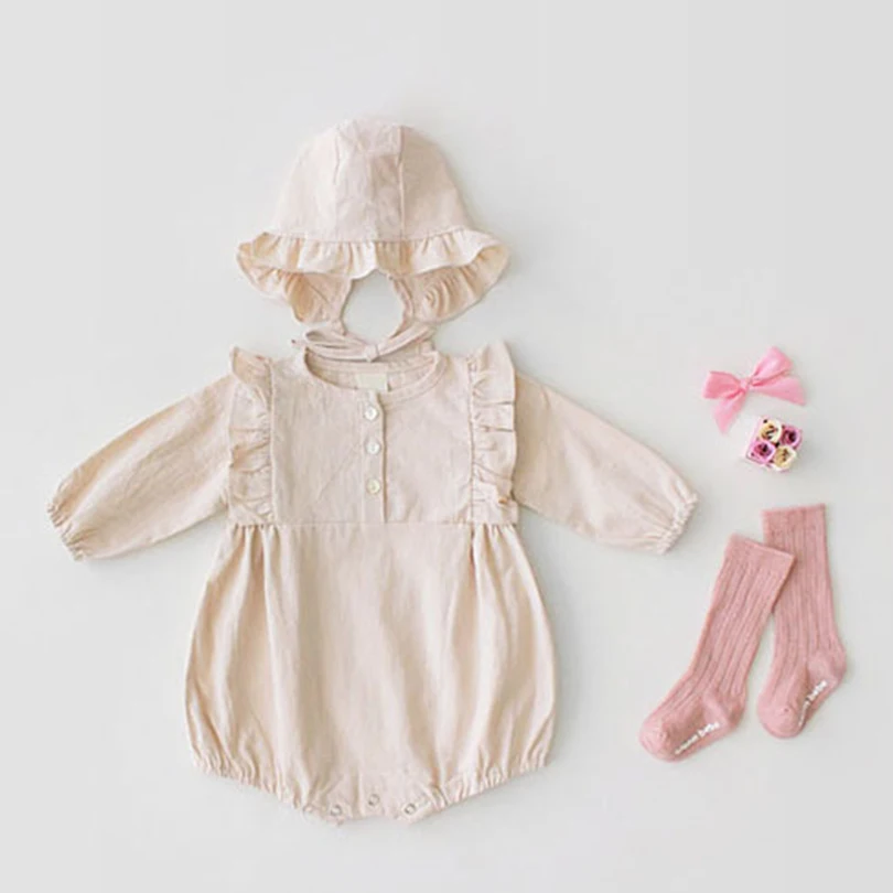 

Ruffles lace collar romper infant newborn clothes Spring long sleeve kids pajamas toddler overalls children suits 0-24m