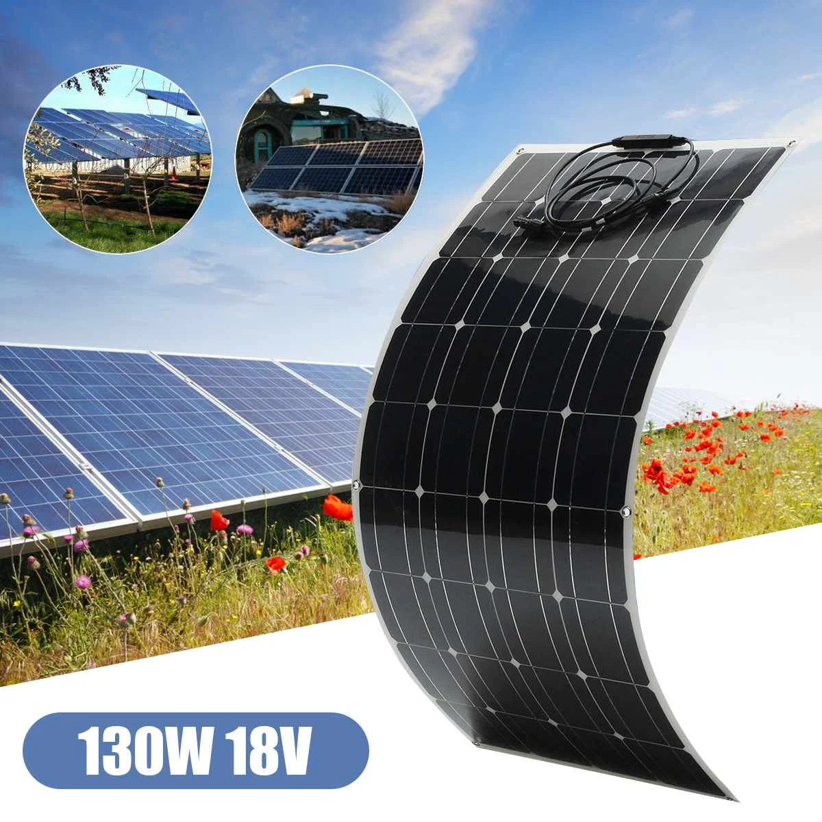 

Elfeland EL-11 130W 18V Semi Flexible Solar Panel With Cable For Home RV Boat