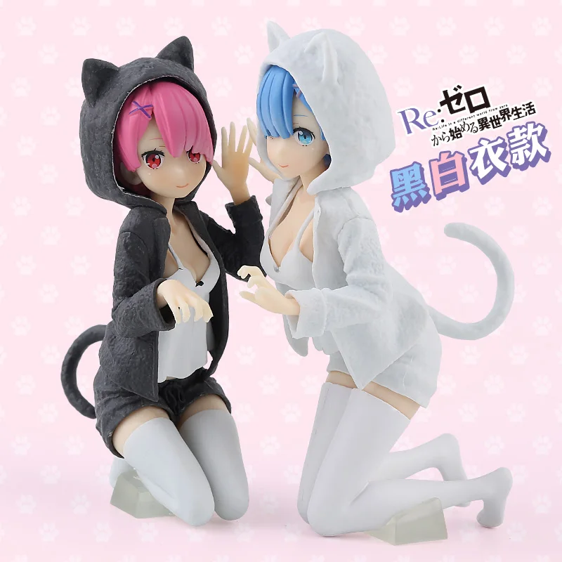 

Re Zero toy Re: Zero 2pcs/set Rem Figure Kara Hajimeru Isekai Seikatsu Ram Rem Nyanko Mode Dress PVC figures Collection Toys