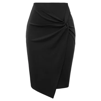 

KK Womens Business Skirt Asymmetrical Wrap Front Stretchy Bodycon Pencil Skirts Ladies Elastic High Waist Wear to Work Skirt