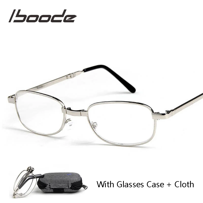 

iboode Folding Metal Reading Eyewear Glasses With Zipper Case Silver Reading Presbyopia Presbyopic Glasses for Unisex Women Men