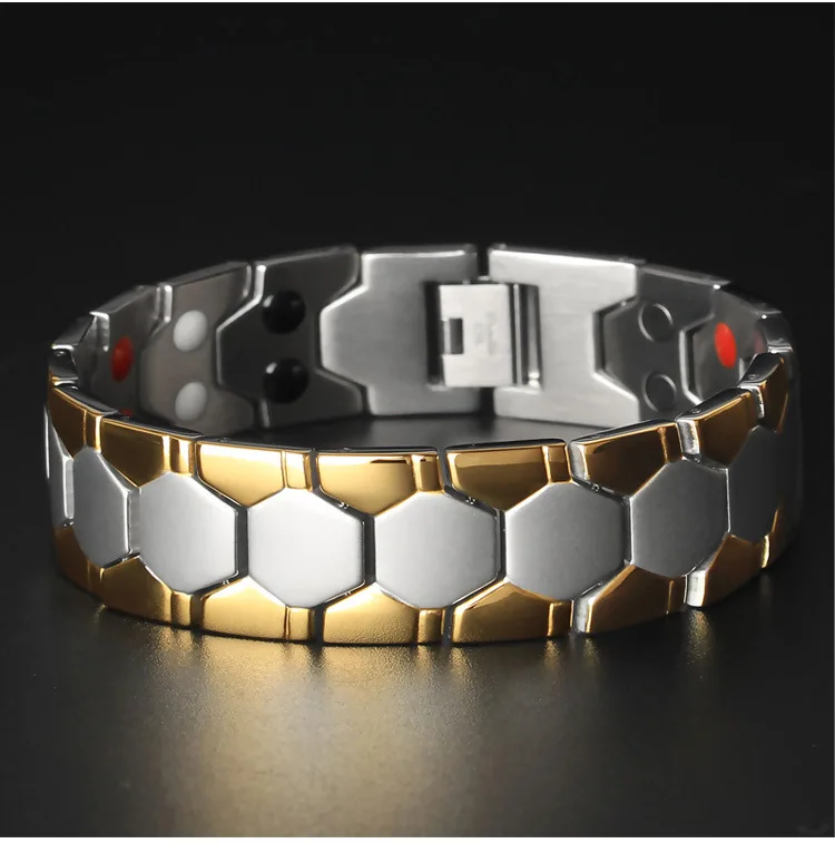 

18mm Magnet Magnetic Therapy Energy Titanium Steel Bracelet for Men Electroplating Gold Stainless Steel Male Jewelry Bisuteria
